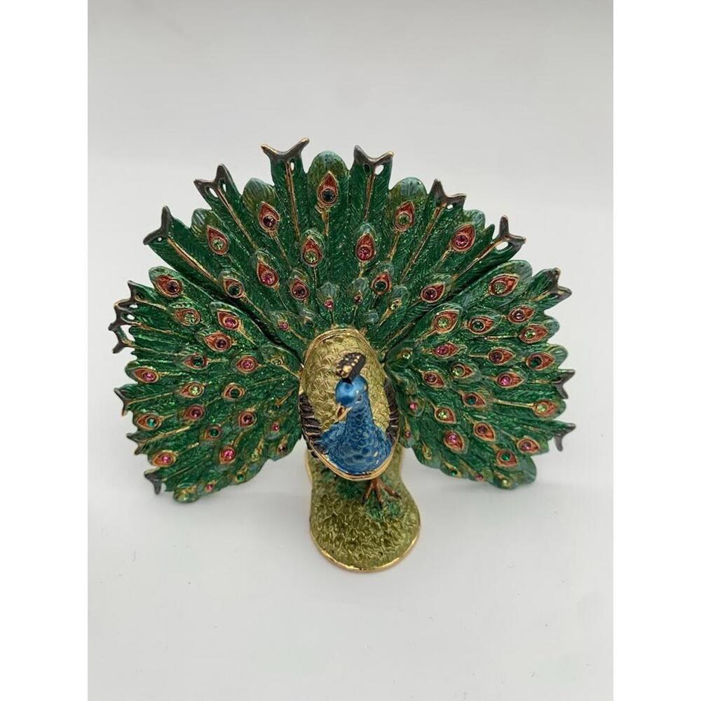 Peacock Bird and Turtle Jewelled Trinket Box - Enamelled - Picture 3 of 15